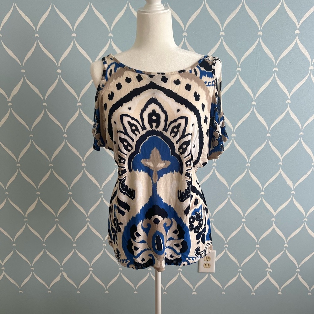 Blue and Cream Patterned Women's Top